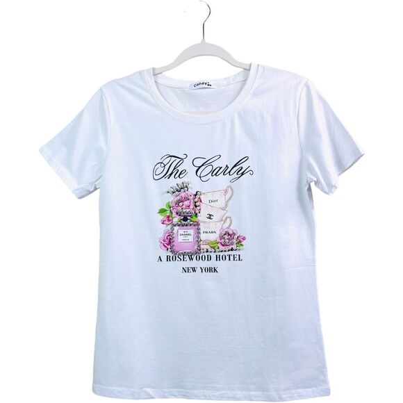 Designers Perfumes Bottles White Beaded T Shirts - Picture 1 of 8
